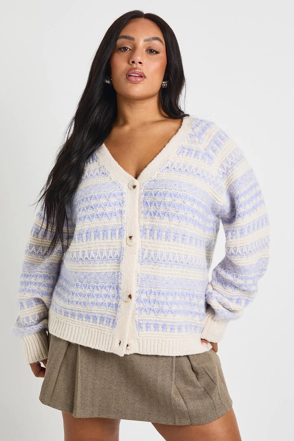 Chunky Knit Fairisle Stripe Oversized Boyfriend Cardigan by boohoo