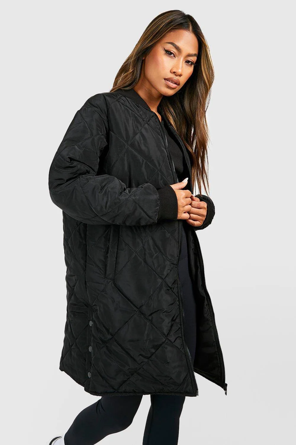Longline Quilted Bomber Jacket by boohoo