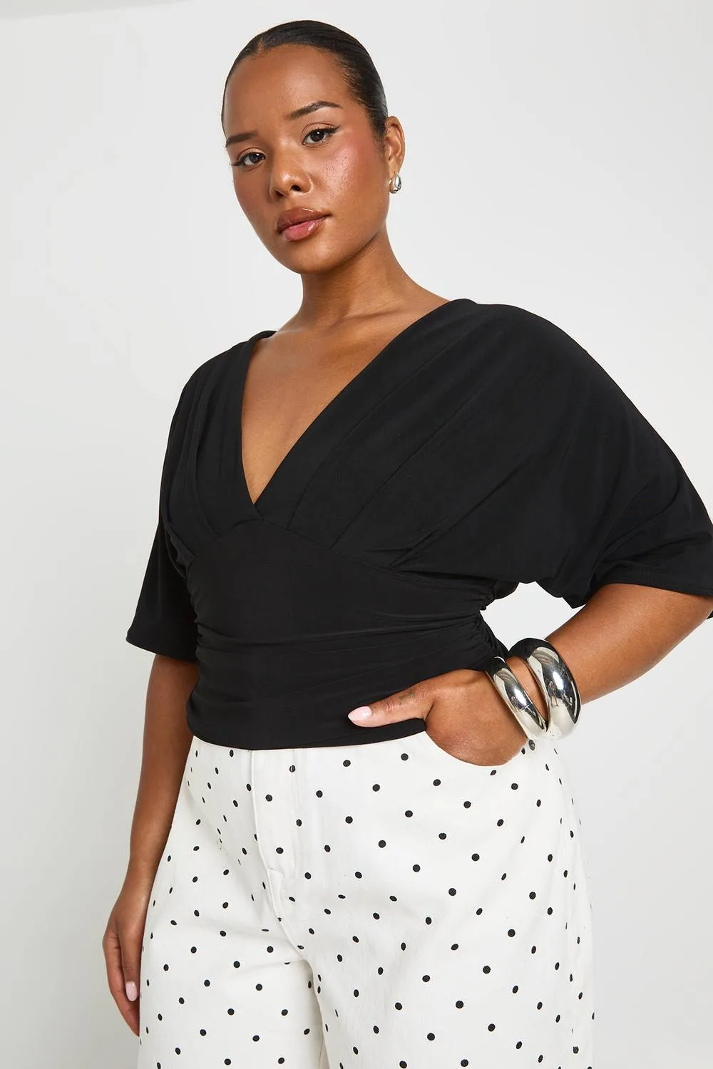 Ruched Bat Wing Top by boohoo