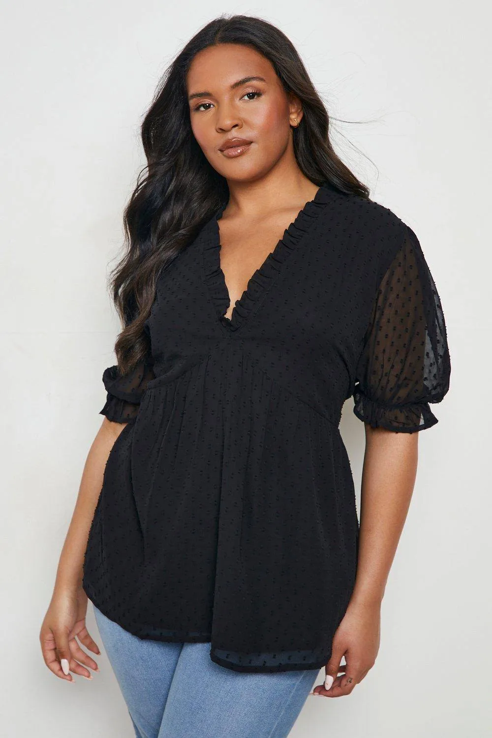 Ruffle Dobby Peplum Top by boohoo