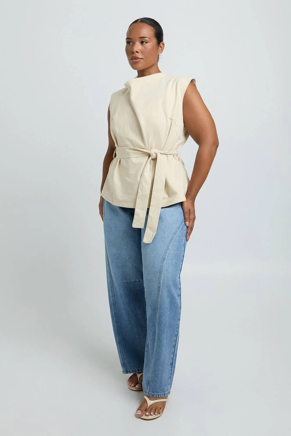 Cotton Twill High Neck Wrap Top