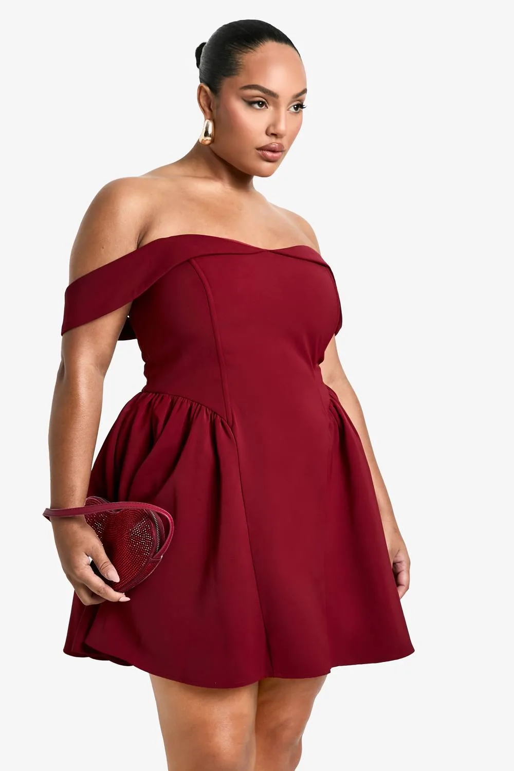 Off-The Shoulder Pleated Skater Dress