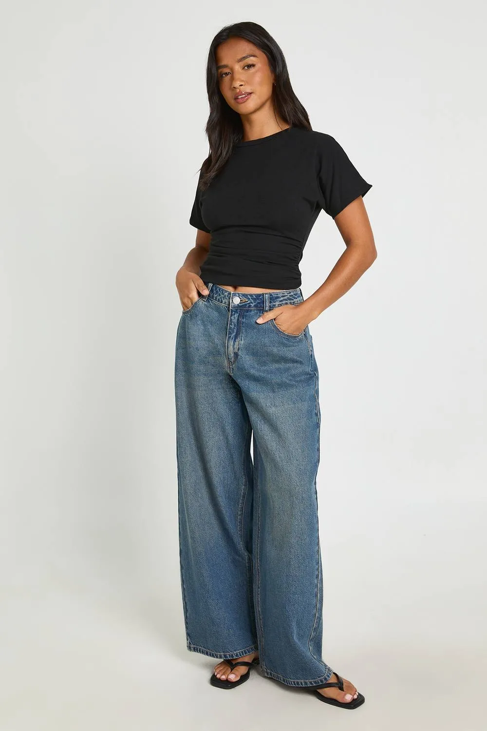 Mid Waist Loose Wide Leg Jean by boohoo