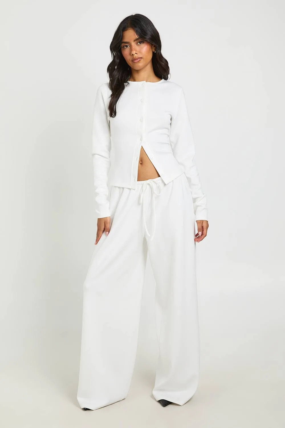 Soft Touch Button Through Long Sleeve Top & Straight Leg Jogger Set by boohoo