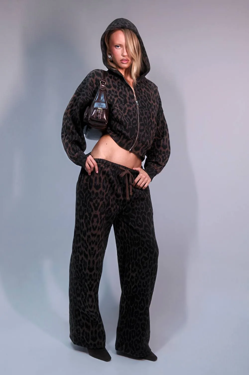 Leopard Print Mid Rise Straight Leg Jogger Pants by boohoo