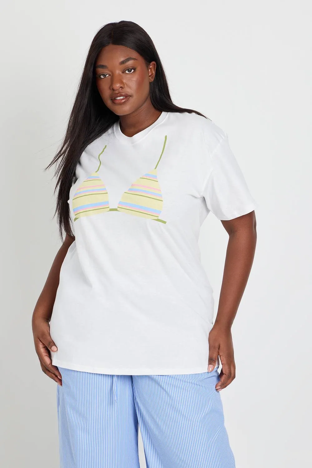 Stripey Bikini Print Oversized T-Shirt by boohoo