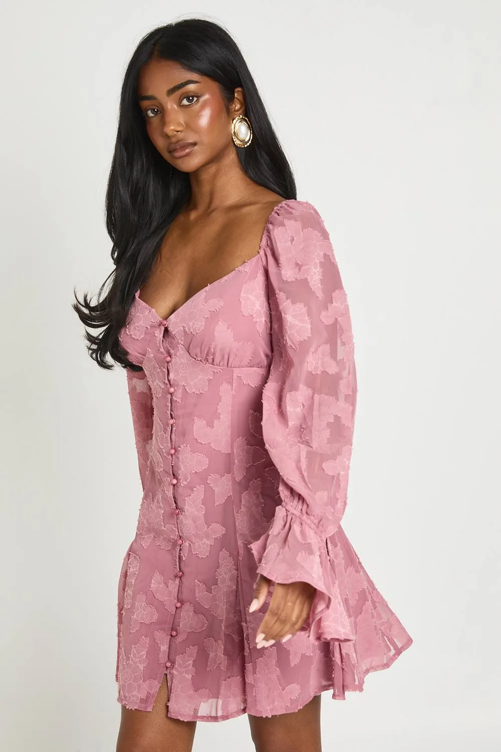 Burnout Floral Godet Hem Mini Dress