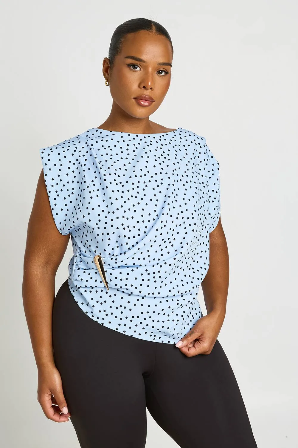 Ruched Shoulder Asymmetric Trim Top by boohoo