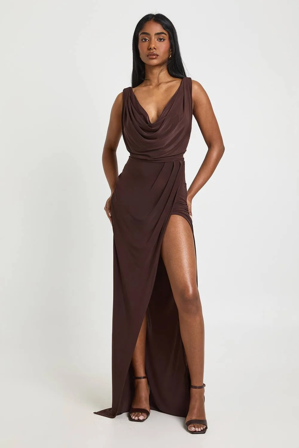 Slinky Ruched Wrap Maxi Dress by boohoo