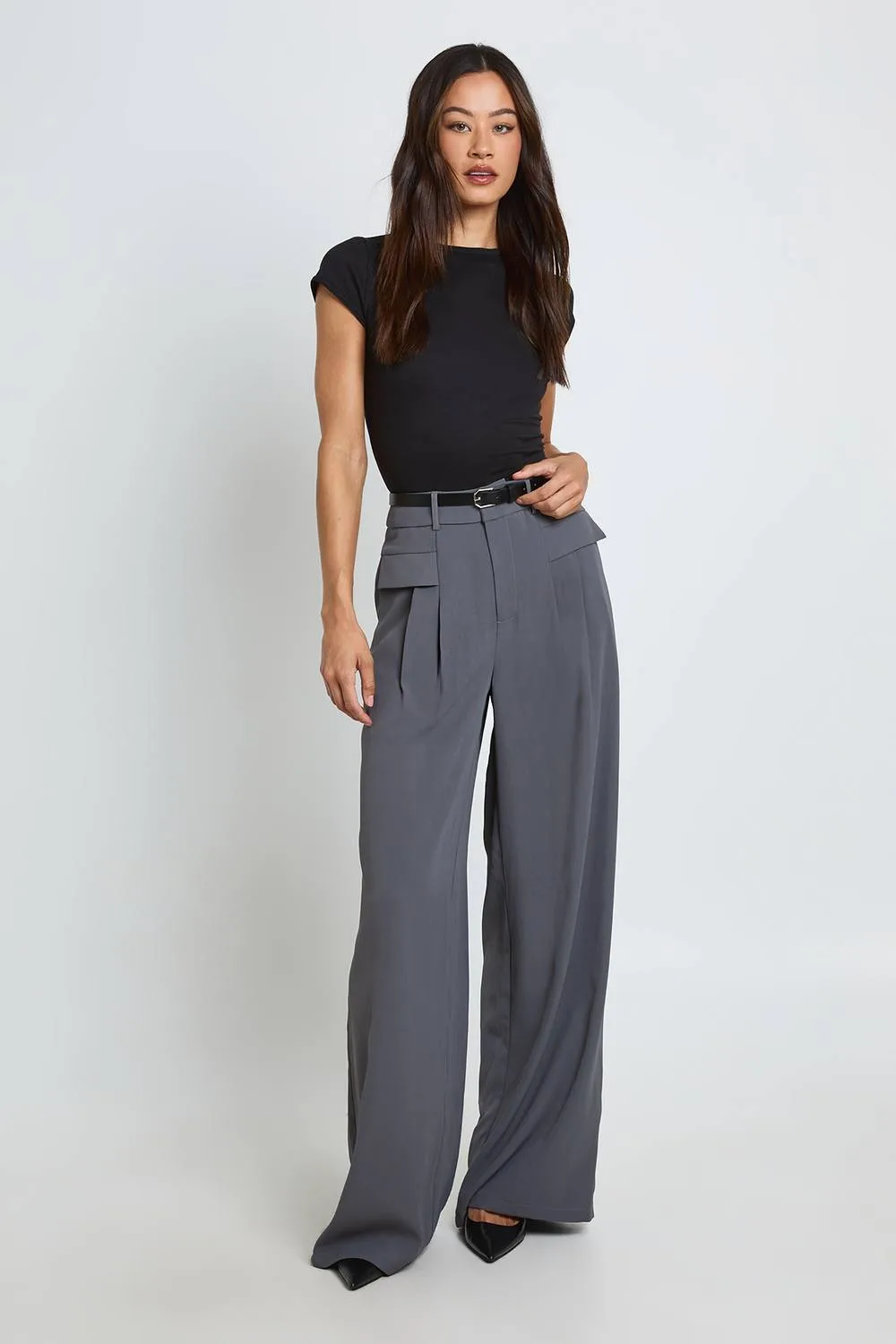 Fluid Belted Wide Leg Trousers