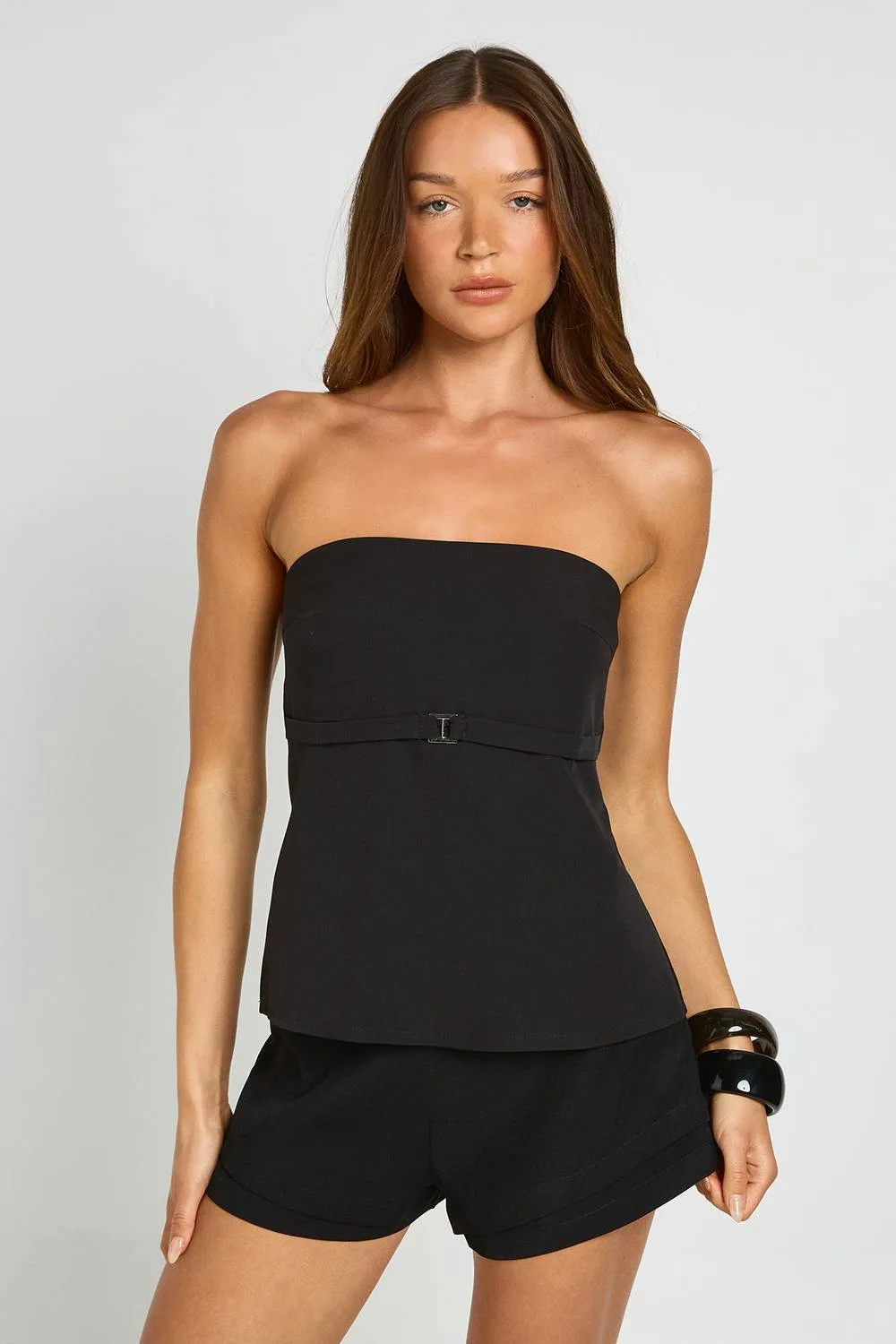 High Waisted Double Hem Tailored Shorts by boohoo