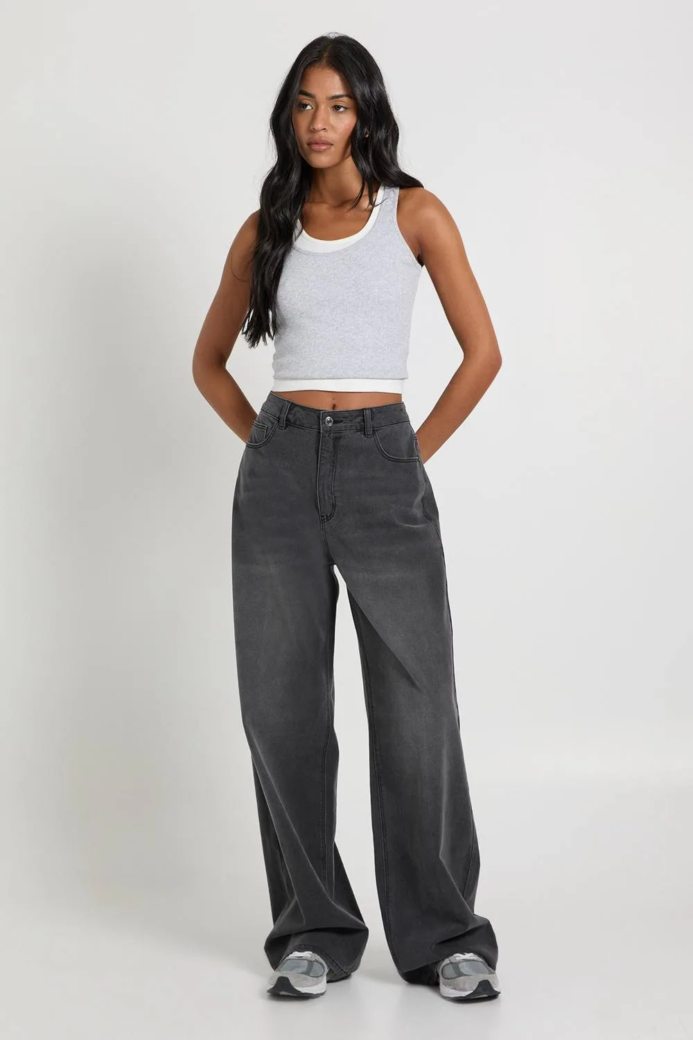 Mid Waist Loose Fit Wide Leg Jean