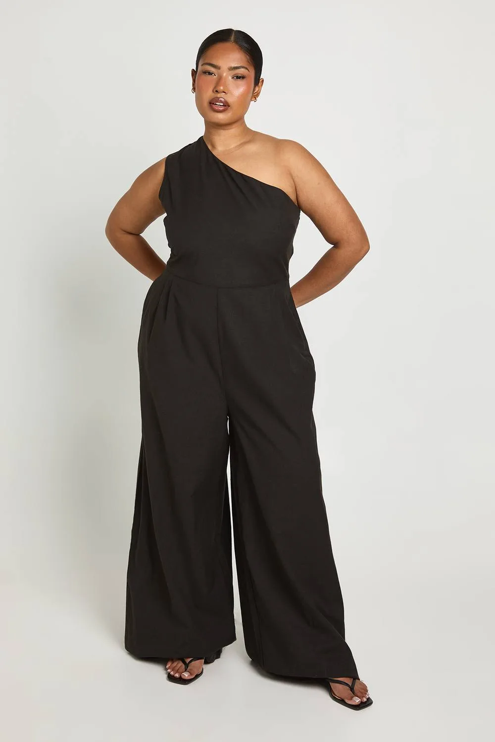 Linen One Shoulder Jumpsuit by boohoo