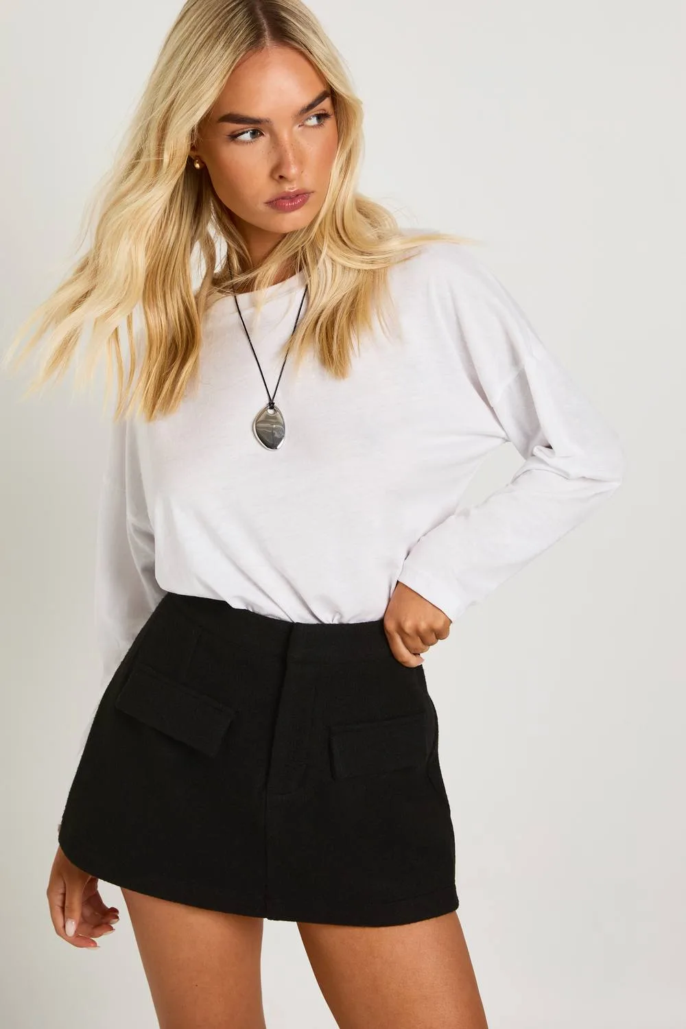 Wool Mini Skirt by boohoo