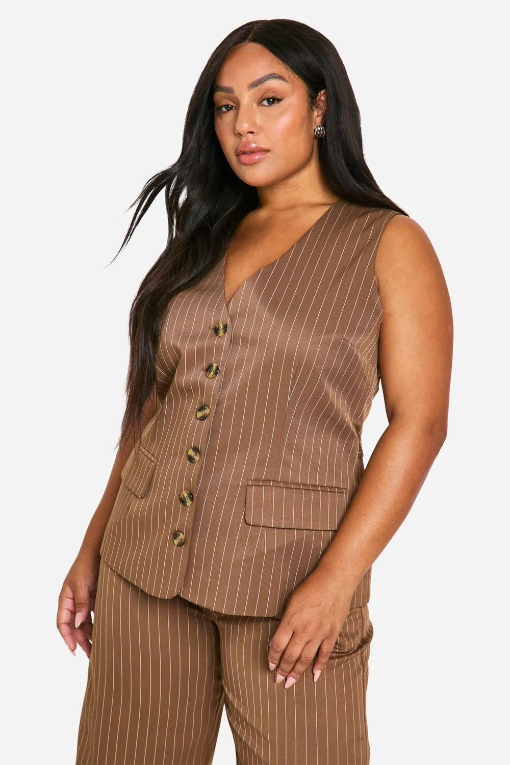 Longline Pinstripe Waistcoat by boohoo