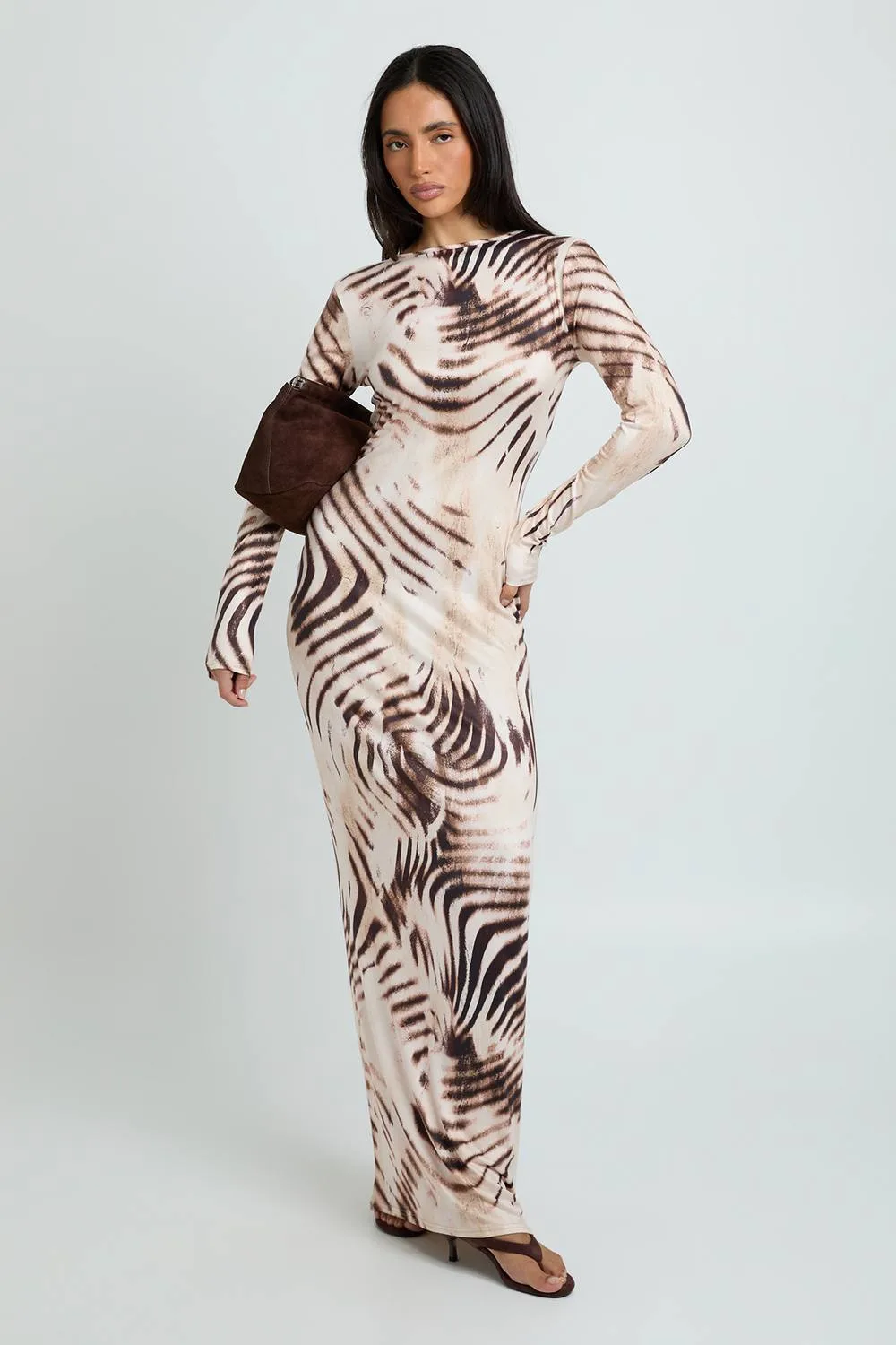 Tonal Animal Long Sleeve Maxi Dress