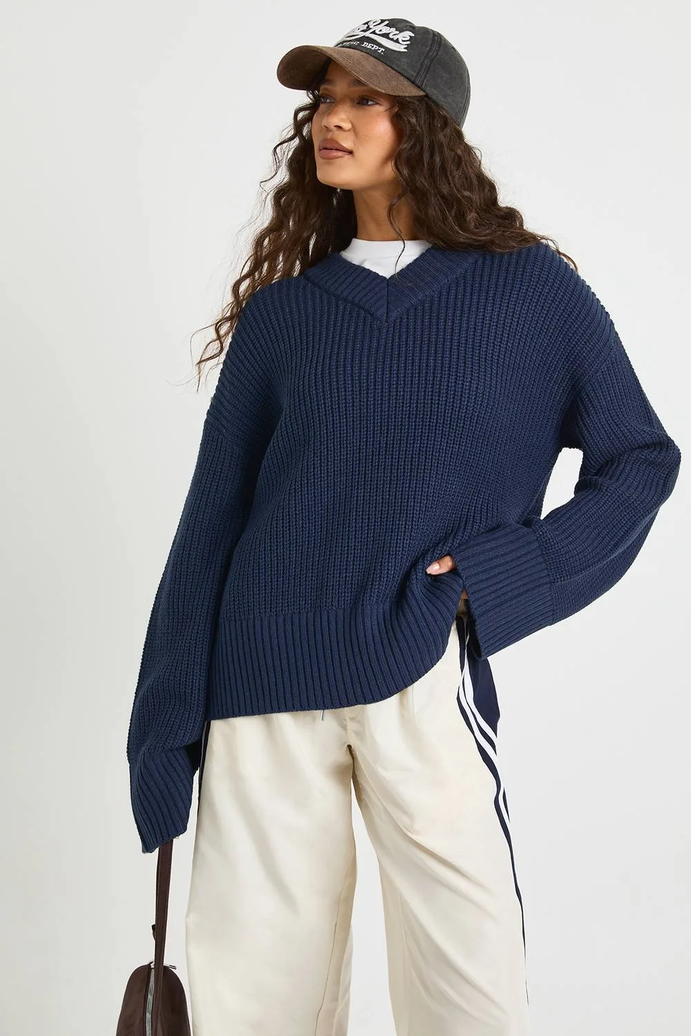 V Neck Chunky Knitted Jumper by boohoo