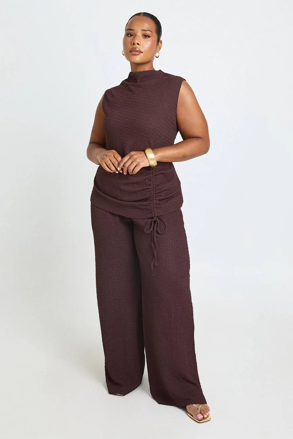 Ruched Body Top & Wide Leg Trouser Co Ord by boohoo