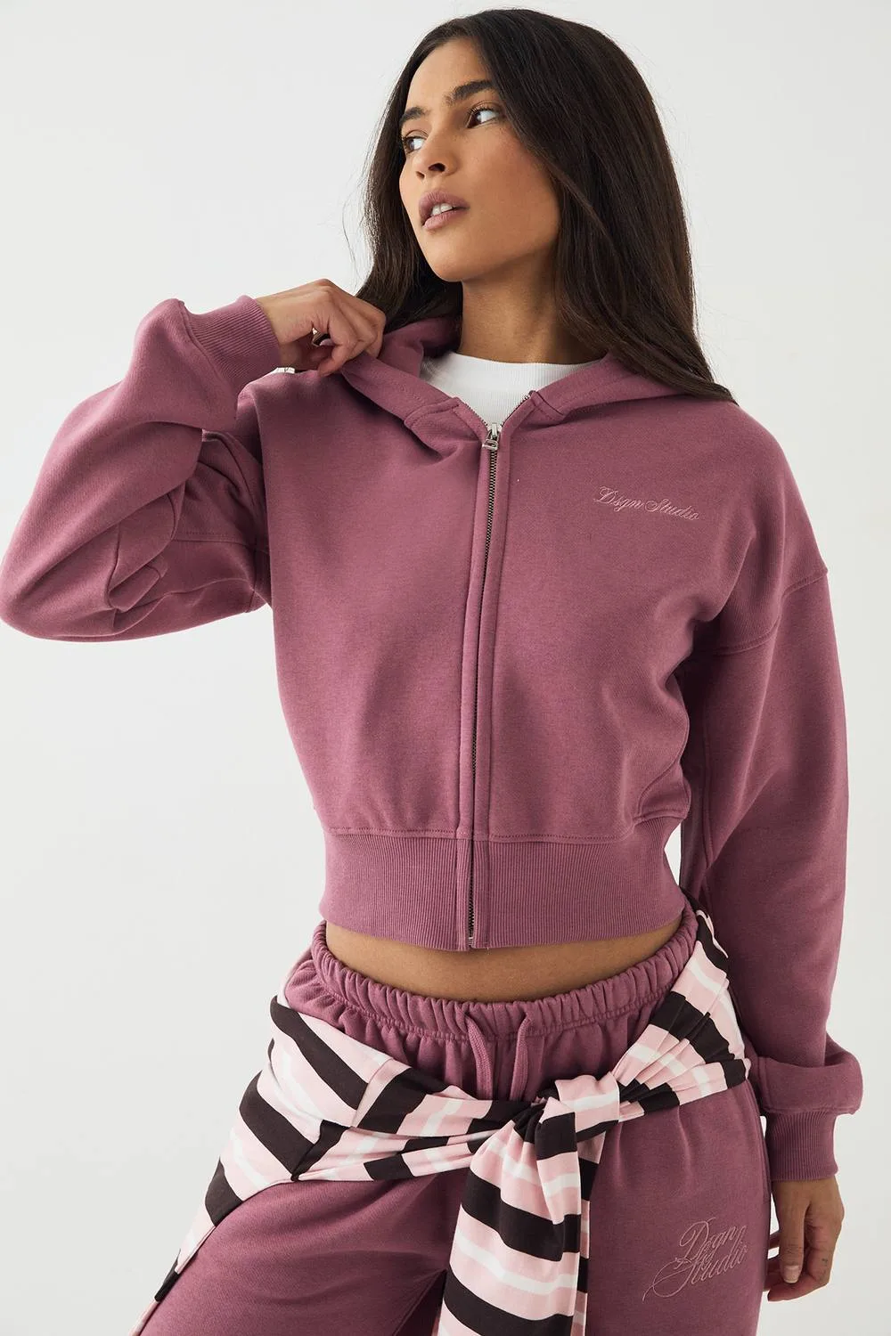 Script Embroidered Zip Through Hoodie