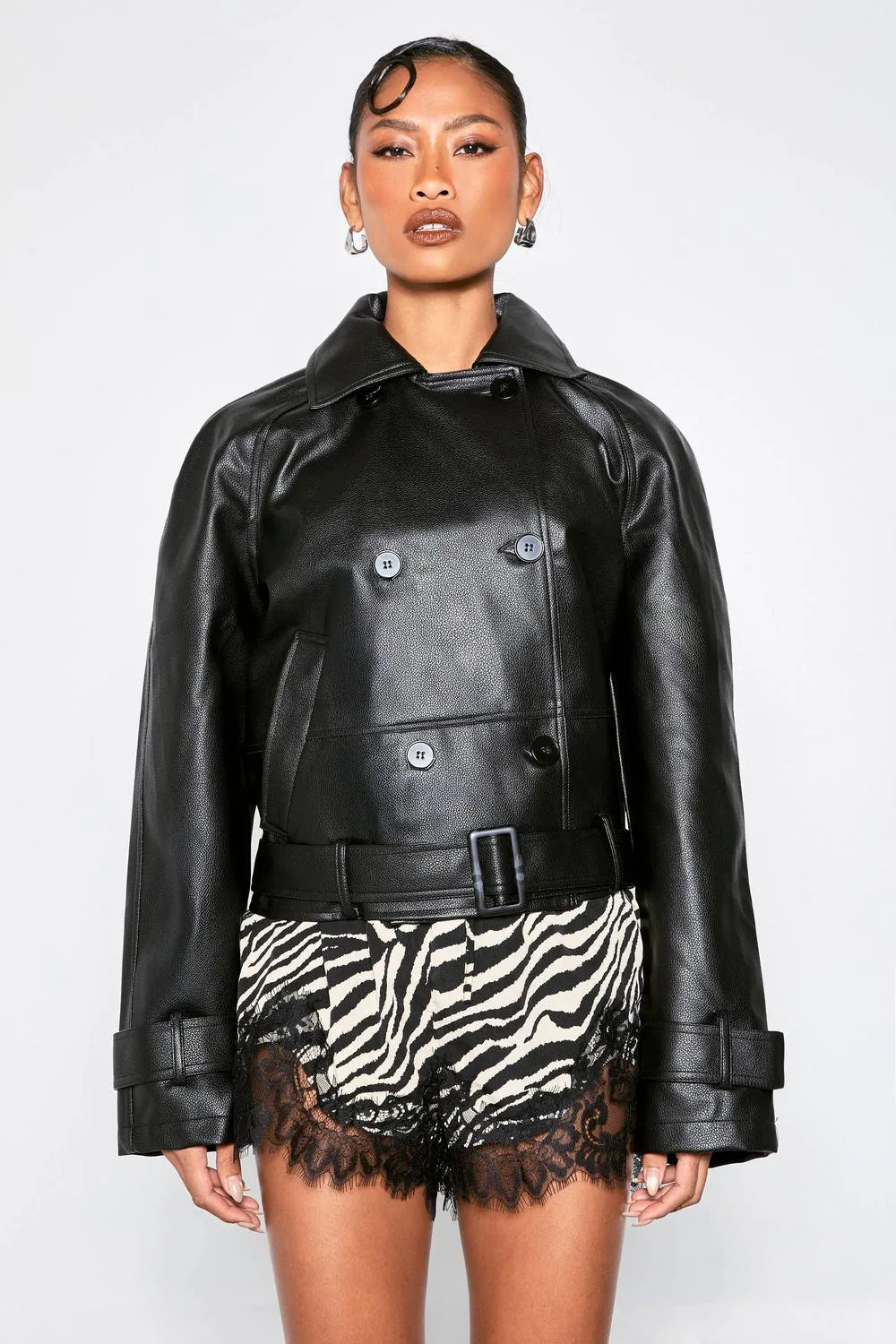 Faux Leather Short Trench Coat by boohoo