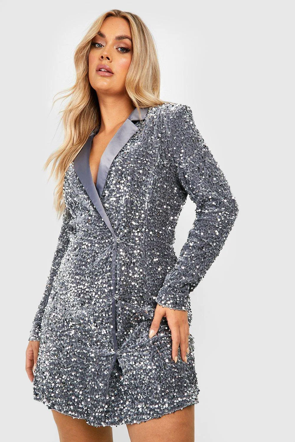 Velvet Sequin Wrap Blazer Dress by boohoo