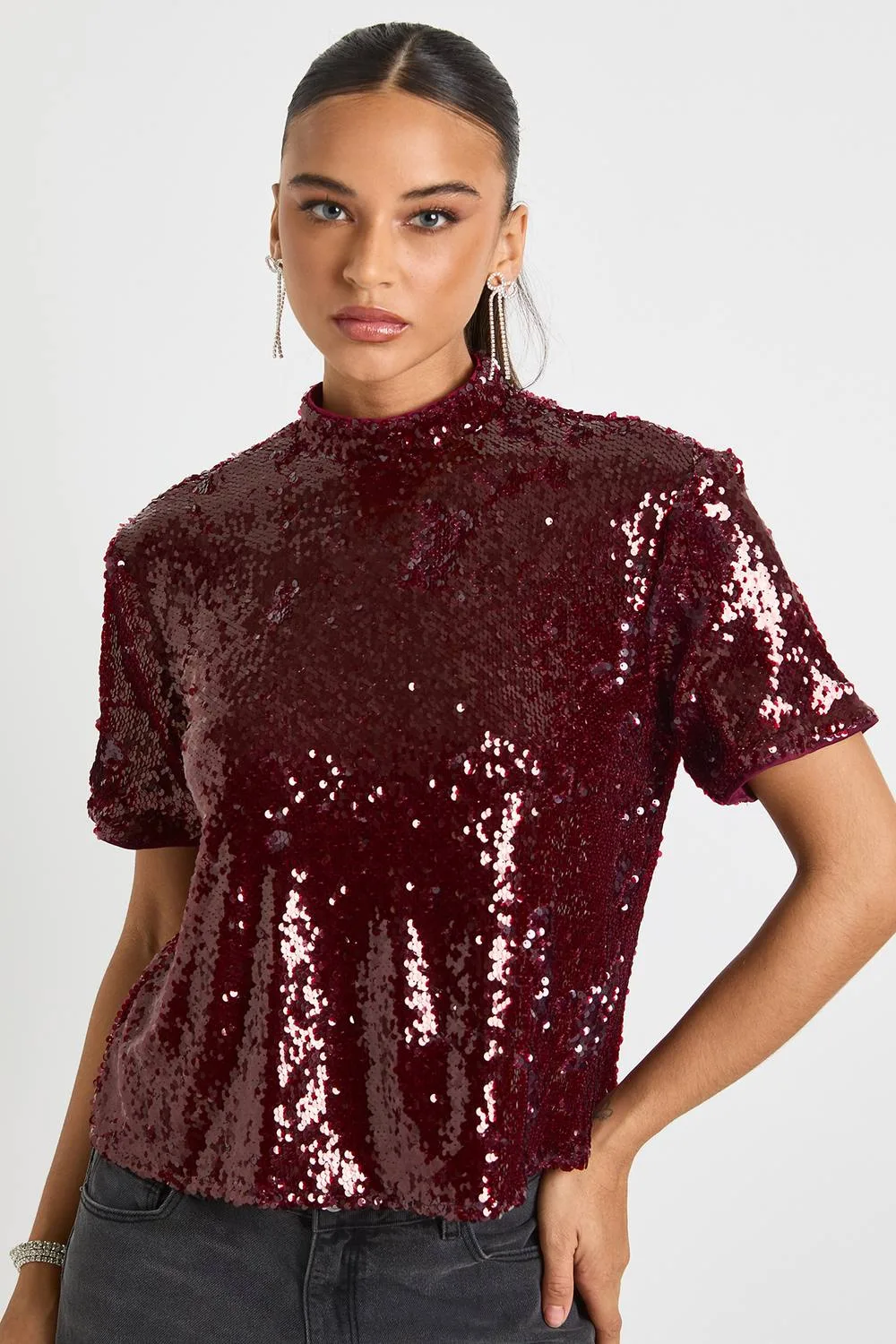 Sequin Shoulder Pad Boxy T-Shirt