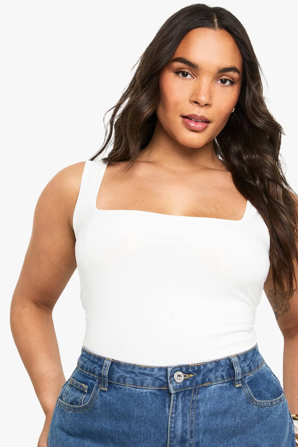 Double Layer Slinky Square Neck Vest by boohoo