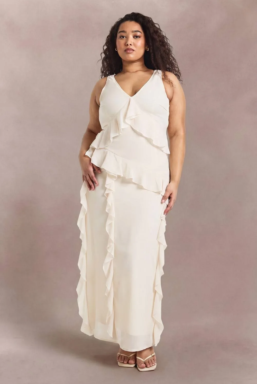 Asymmetric Waist Ruffle Maxi Dress