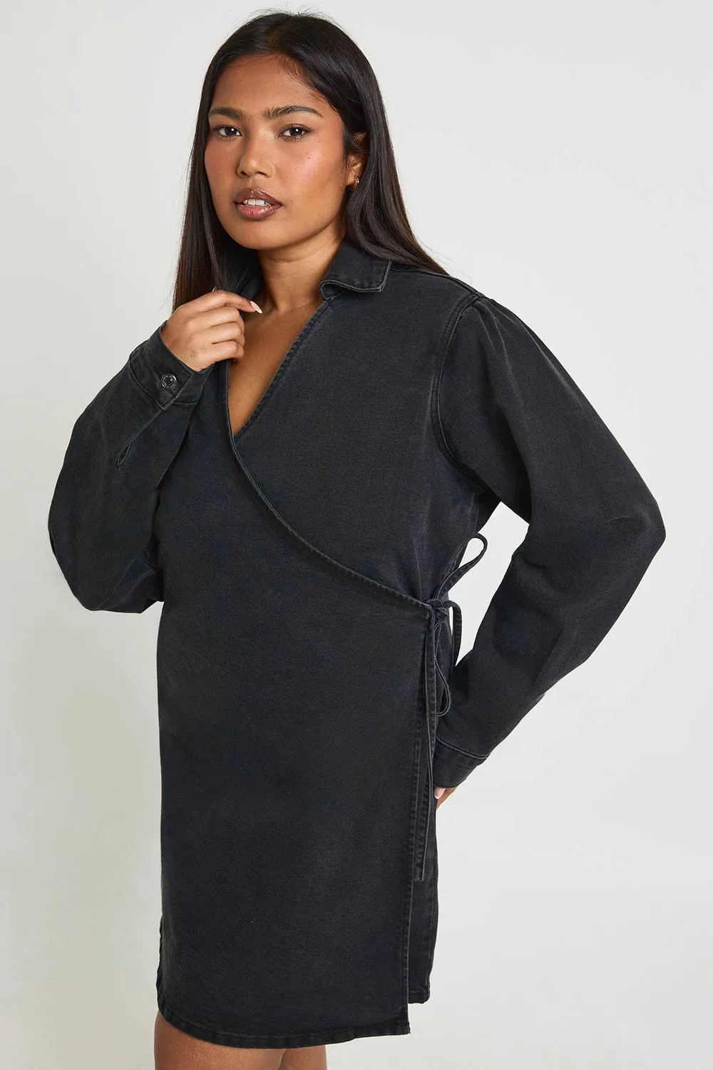 Denim Wrap Dress by boohoo