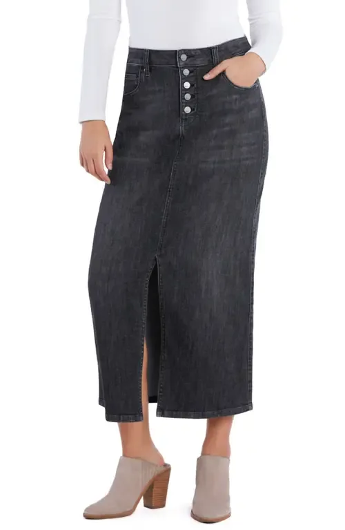 All Good Front Slit Denim Midi Skirt by Wash Lab Denim