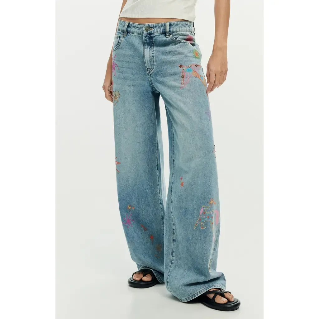 Beaded Wide Leg Jeans by Desigual