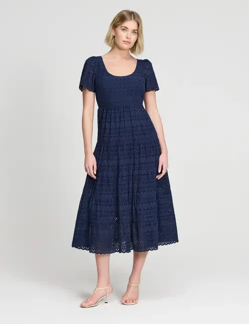 Jemma Cotton Broderie Tiered Midi Dress