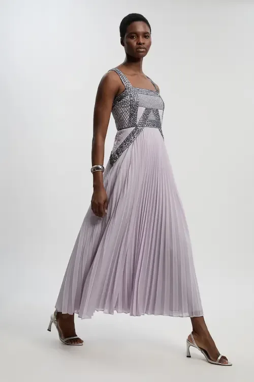 Embellished Pleated Midi Dress by Karen Millen
