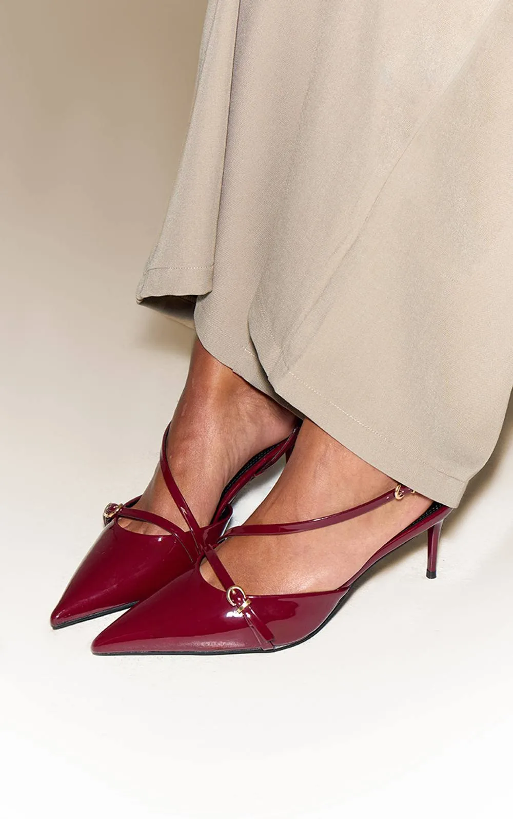 Point Toe Buckle Detail Low Heel Courts