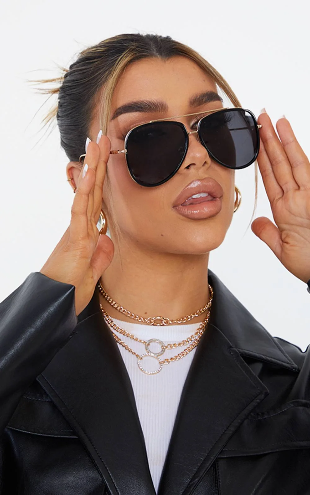 Oversized Gold Detail Aviator Sunglasses by PrettyLittleThing