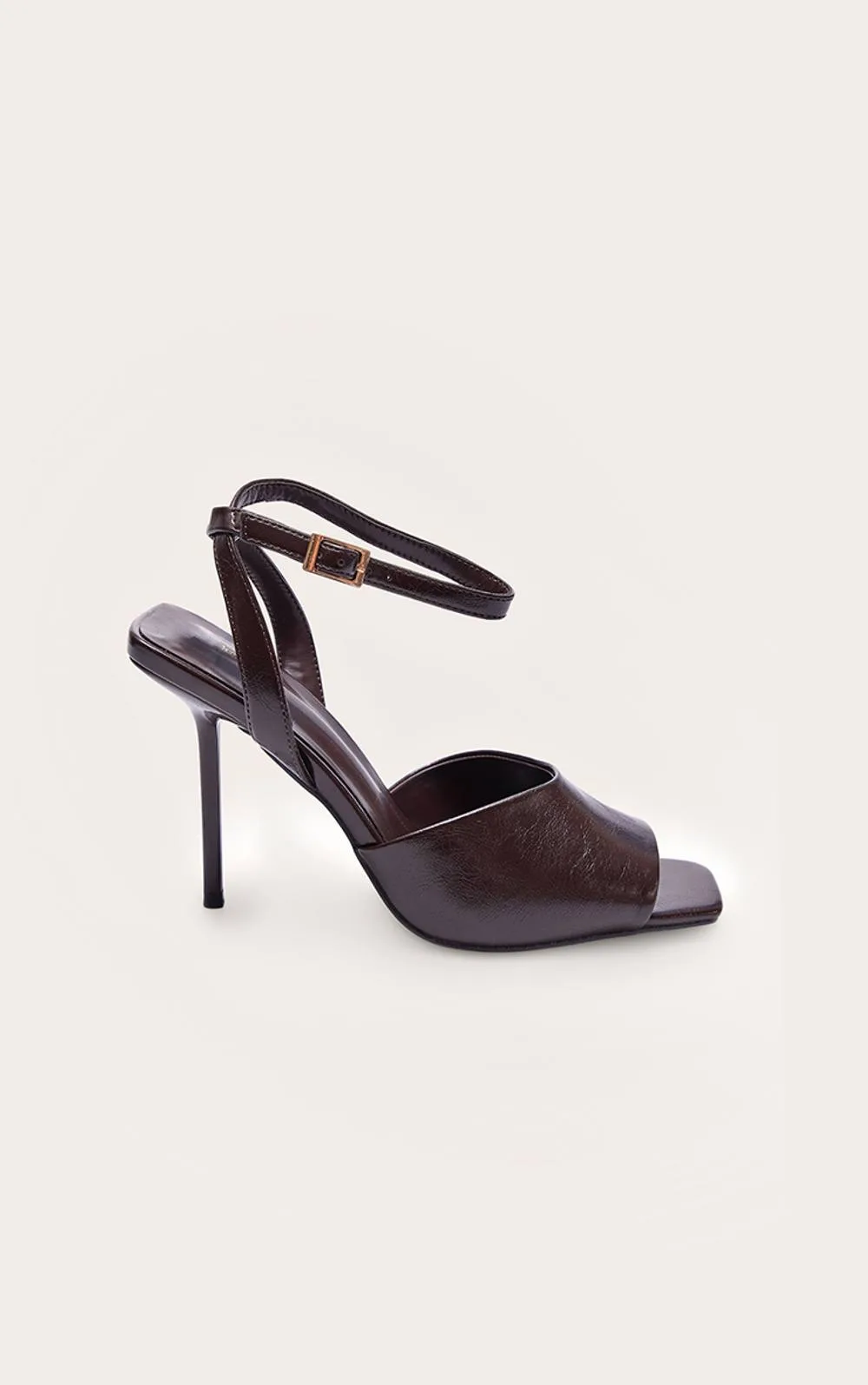 Crinkle Square Toe Heeled Sandals