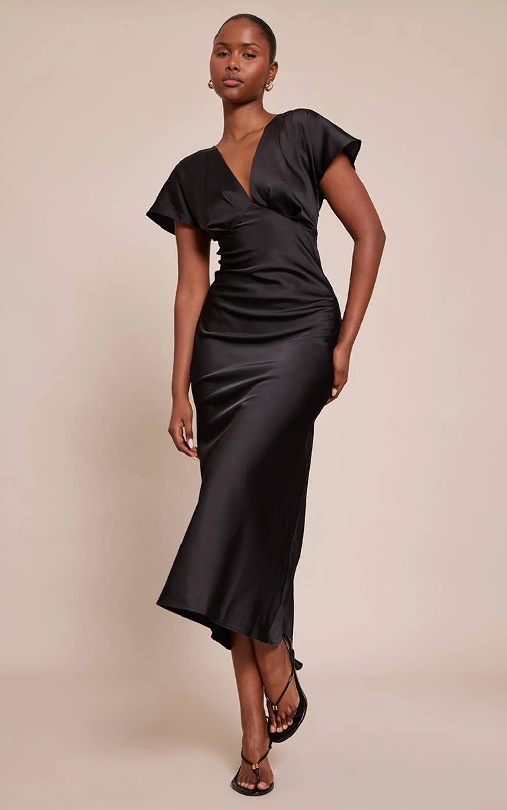 Satin Short Sleeve Midaxi Dress