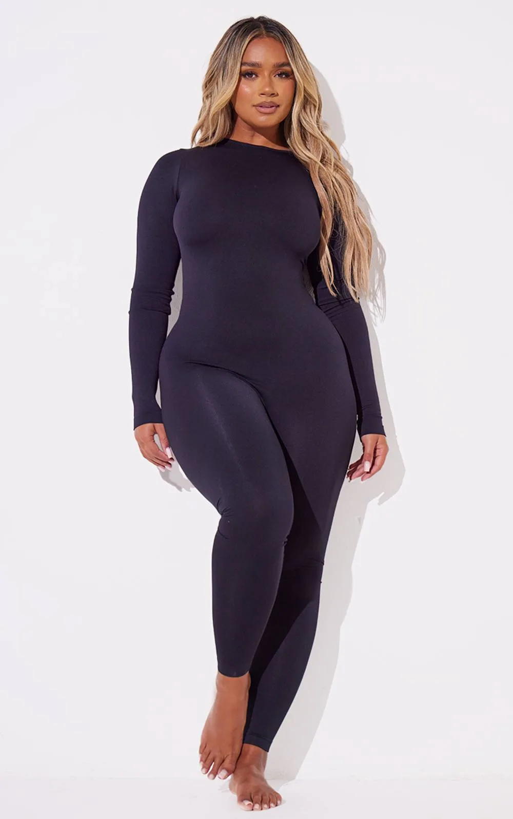 Stretch Seamless Long Sleeve Jumpsuit by PrettyLittleThing