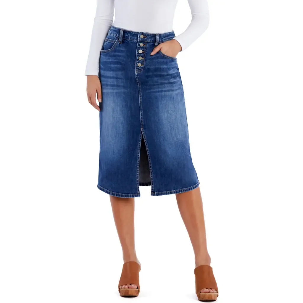 Front Slit Denim Skirt by Wash Lab Denim