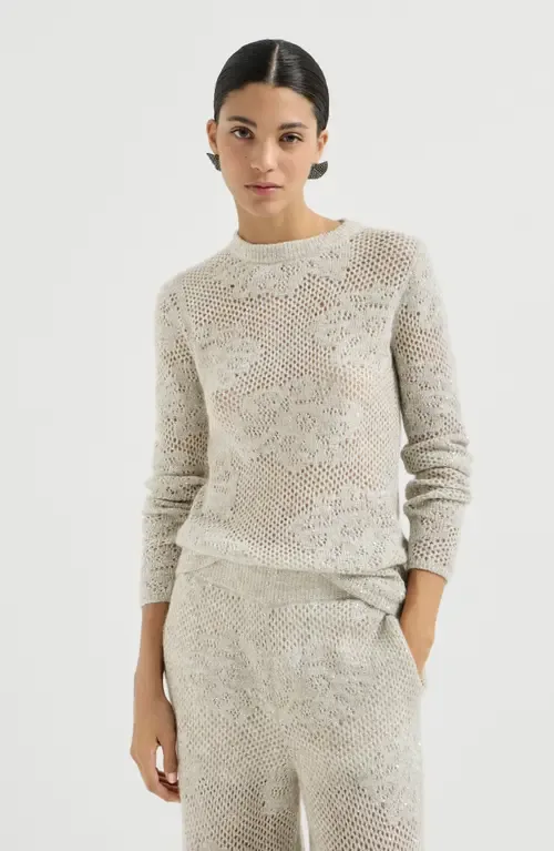 Lace Flowers Sweater in Sparkling Mohair and Virgin Wool by Brunello Cucinelli