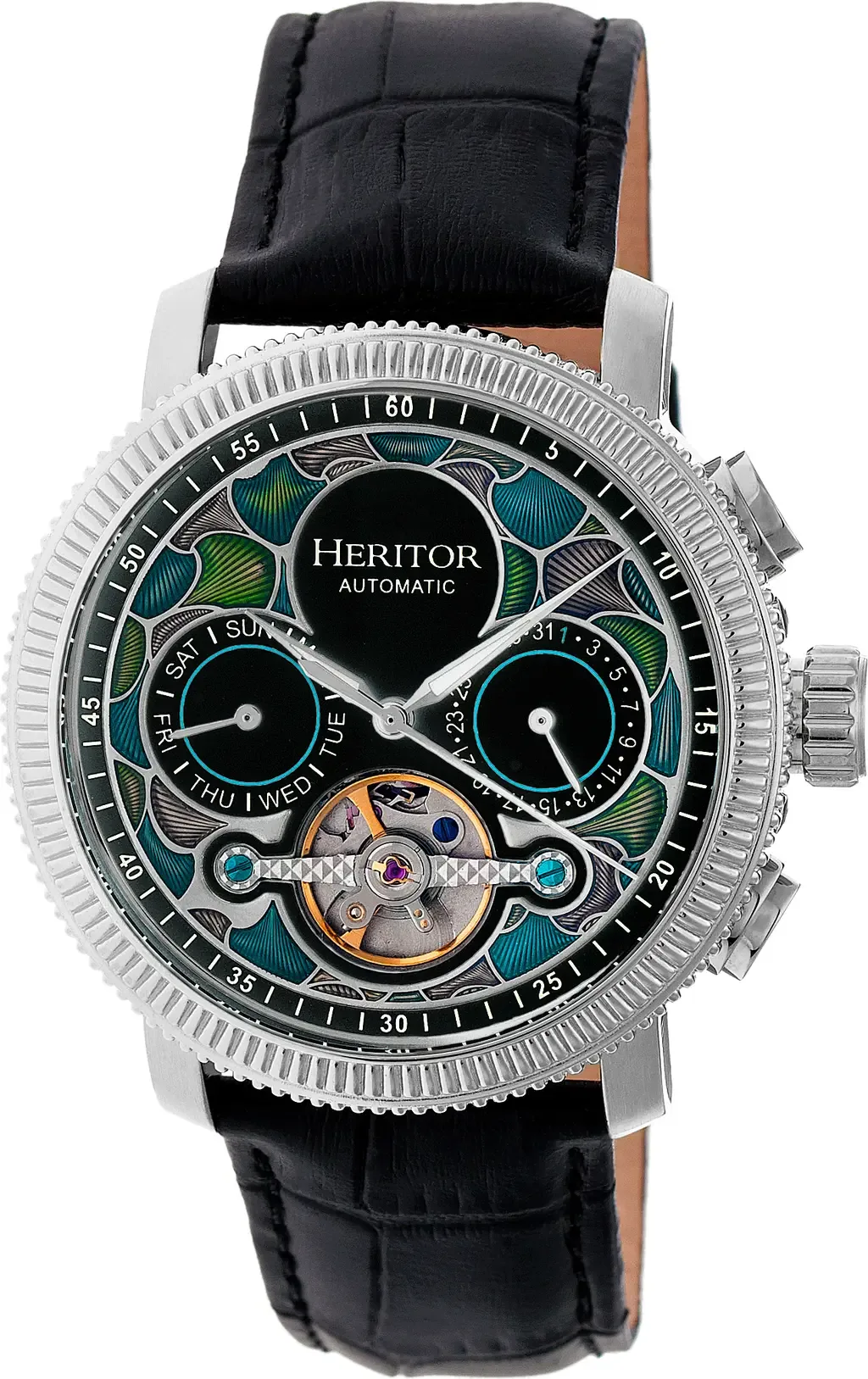 Aura Semi-Skeleton Leather-Band Watch by Heritor Automatic