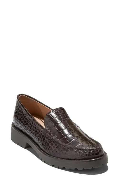 Thelle Croc Embossed Loafer in Black Croc Print Leather by Cole Haan