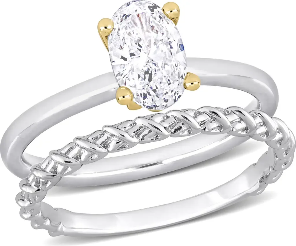Diamond Oval Solitaire Bridal Ring Set 14k in 14K Two-Tone Gold by Julianna B.