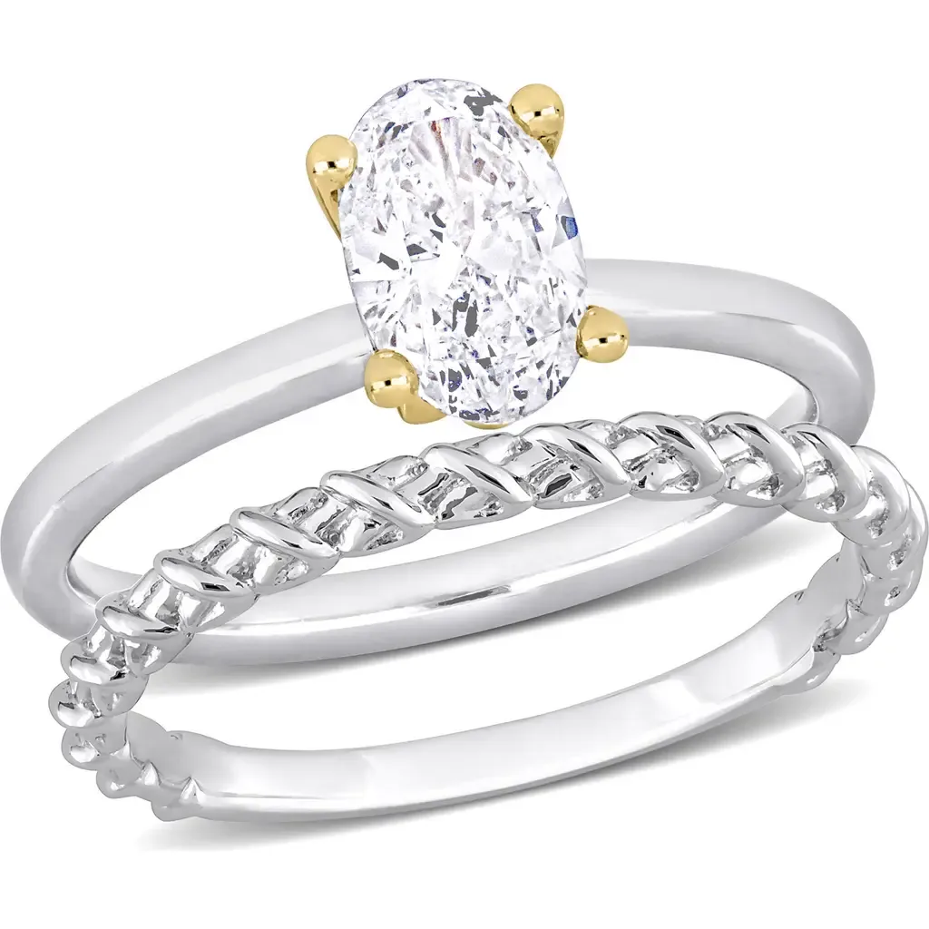 Diamond Oval Solitaire Bridal Ring Set 14k in 14K Two-Tone Gold by Julianna B.