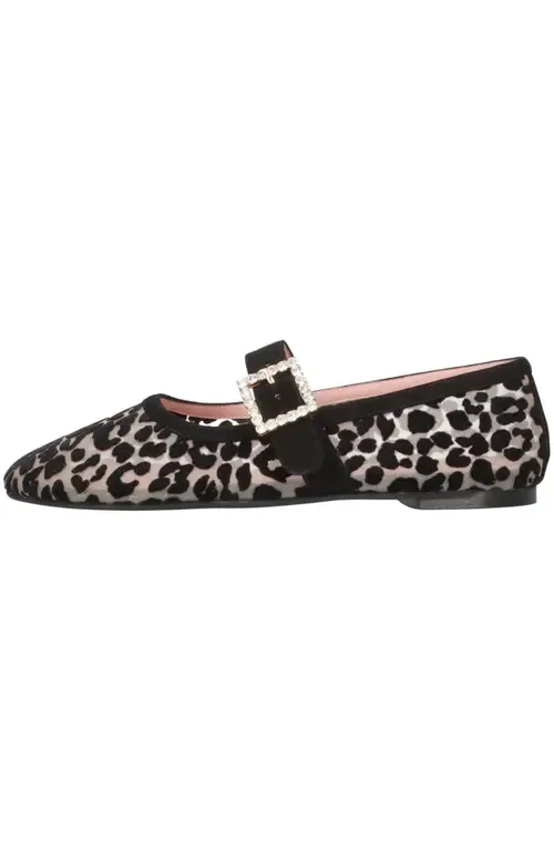 Leopard Mesh Crystal Buckle Ballet Flat by Pretty Ballerinas