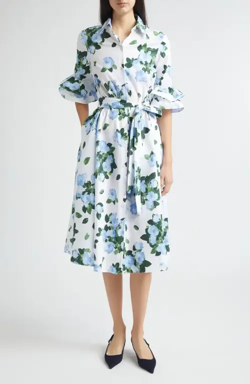 Rose Print Belted Midi Shirtdress by Carolina Herrera