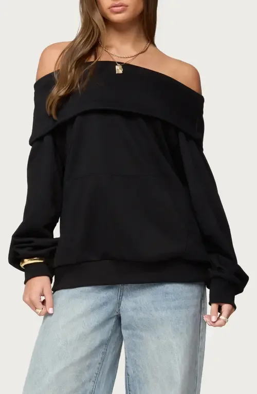 Ashlee Off the Shoulder Cotton Blend Sweatshirt by EDIKTED