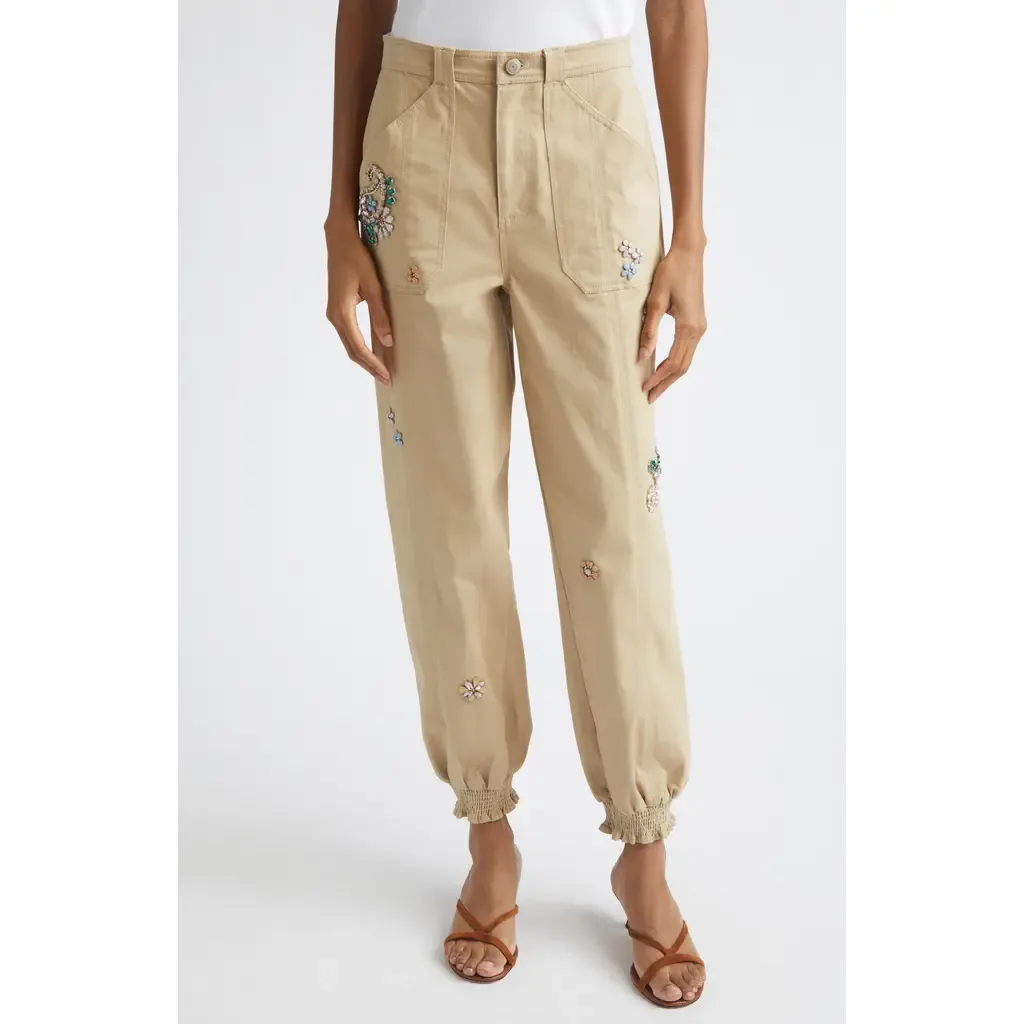 Rhinestone Paisley Embroidered Ankle Pants by Cinq à Sept