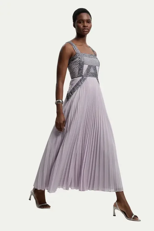 Embellished Pleated Woven Midi Dress by Karen Millen
