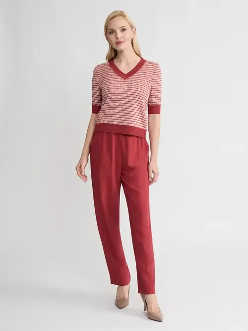 Striped Ribbed Hem Top by Misook